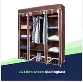 LG Life’s Green Opvouwbare Kleerkast – Kledingrek met 12 Legplanken en Ophangstang – Stoffen Kledingkast – 225KG Draagvermogen – 143x44x169CM – Bruin