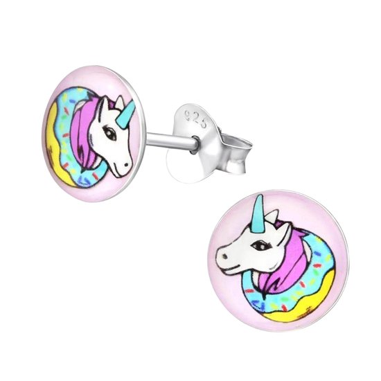 Aramat jewels ® - 925 sterling zilveren kinder oorbellen unicorn kleurig