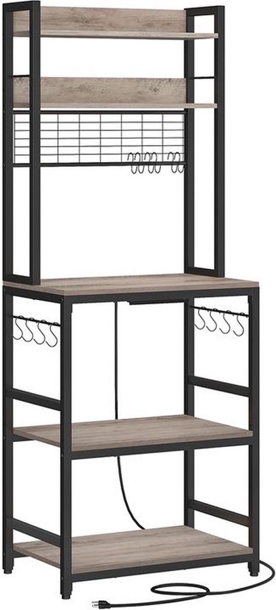 Keukenrek - Keukenkast - Met stopcontact - 3 planken - Metalen frame - Grijs