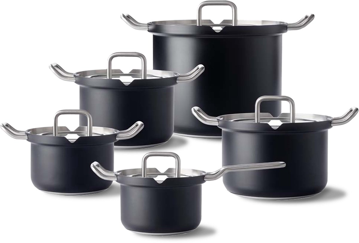 BK Q-linair Master glas 5 delige kookpannenset met deksels - zwart