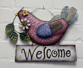 Pendentif décoration (jardin) en métal "bienvenue" oiseau rose - multicolore - hauteur 29 x 39 x 1 cm - Accessoires de maison - Pendentifs décoratifs - Accessoires de jardin