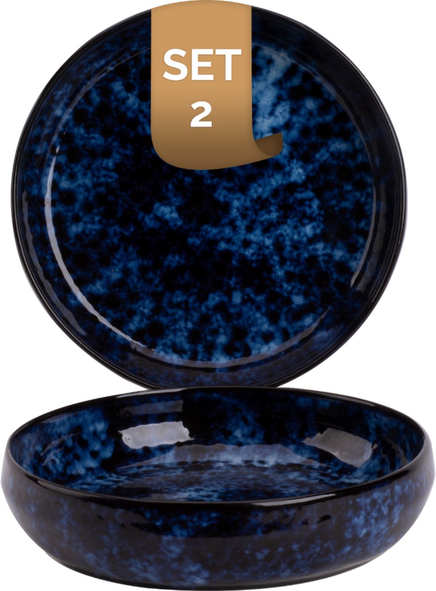 Palmer - Bama Blue - Bord diep - Pastabord - 2 stuks - ø 22 cm - Blauw - Stoneware - Bordenset