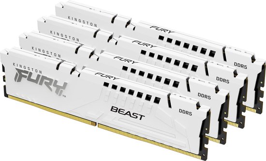 Kingston FURY Beast White - Geheugen - DDR5 - 128 GB: 4 x 32 GB - 288-PIN - 5600 MHz / PC5-44800 - CL40 - 1.25 V - XMP 3.0 - On-die ECC - wit