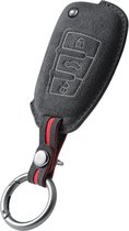 Luxe Alcantara Sleutelcover - Sleutelhoesje Geschikt voor Audi A1 / A3 / A5 / A6 / Q3 / Q5 / S3 / S5 / RS - Alcantara Look - Zacht Sleutel Hoesje - Met Hanger - Auto Accessoires
