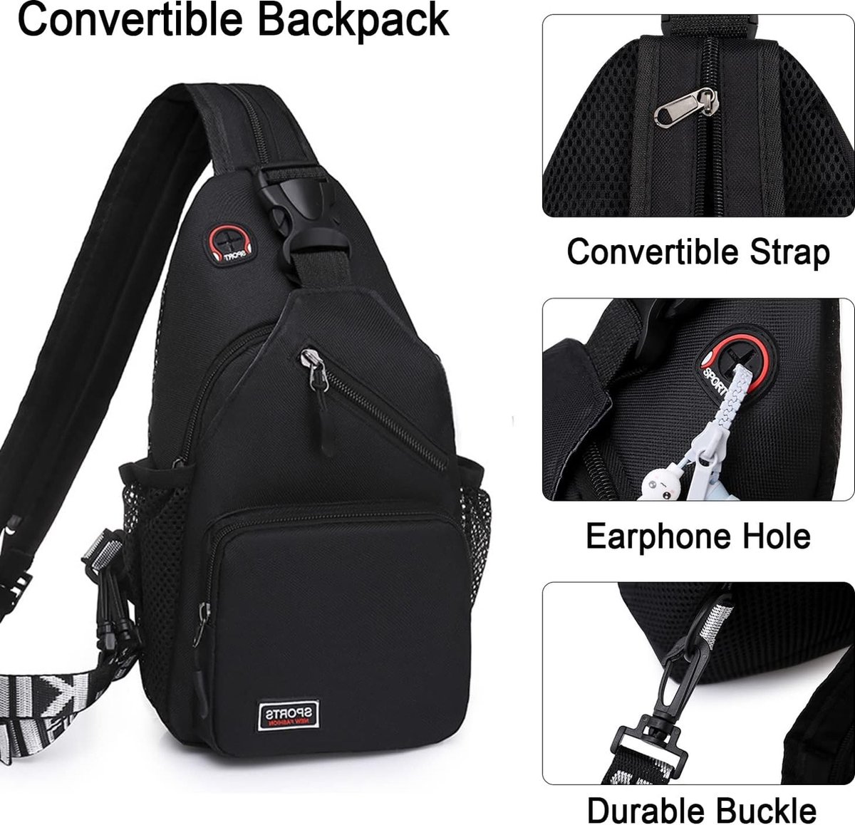 Sacoche Bandoulière Grande Capacité – Convertible En Sac à Dos – Oxford Imperméable, Antivol – 30x21x14 Cm