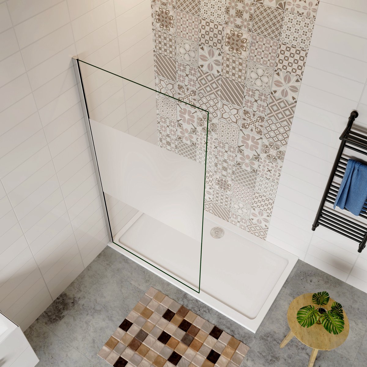 Inloopdouche 120x200cm ,8mm nano NANO EasyClean veiligheidsglas mat folie