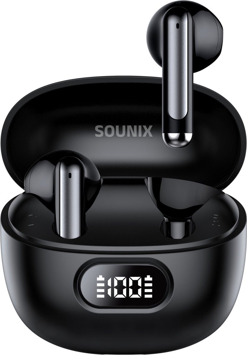 Sounix Draadloze Oordopjes - Bluetooth - EarBuds - iPhone - iPad - Lange Batterijduur - Noise cancelling - Zwart