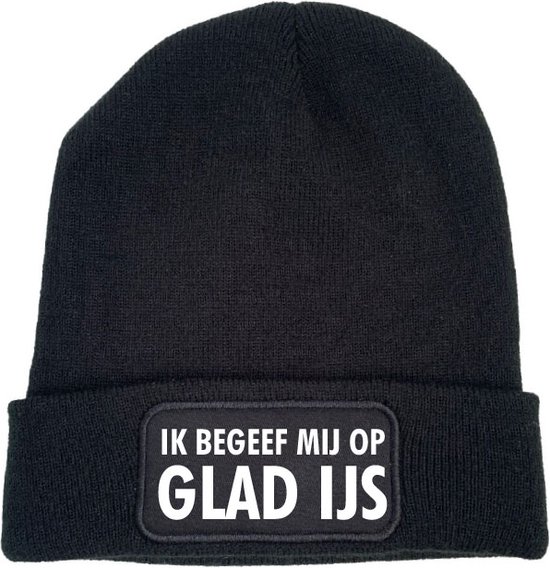 Schaatsmuts zwart - Ik begeef mij op glad ijs - soBAD. | Wintersport | Après ski outfit | Warme Muts voor Volwassenen | Heren en Dames Beanie | Schaatsen | Wintermuts