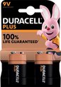 2x Duracell plus batterij 9 volt blok, MN1604 -extra life/more power
