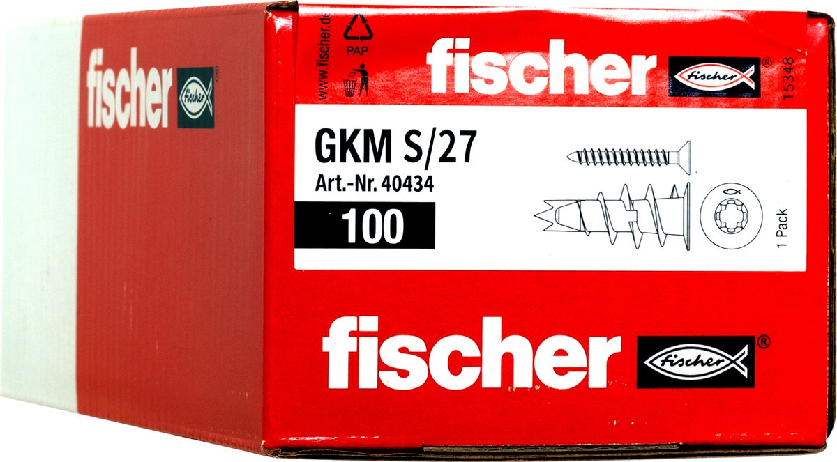 fischer GKM - metalen zelfborende gipsplaatpluggen - inclusief schroef 4,5x50mm - 100 stuks in doos - Fischer