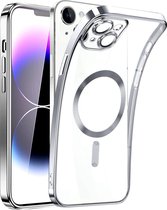 Magnetic Clear Silicone hoesje met geïntegreerde Camera Lens Protector - schokbestendig [Magsafe Magnetische Ring Case] - zilver - Geschikt voor iPhone 14 plus