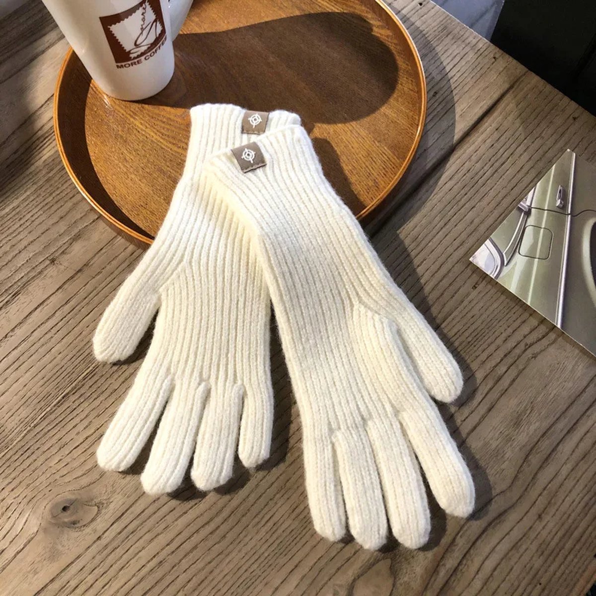 Without Lemon - Dames Winter Handschoenen - Knitted - Acrylic - Warm - Comfort - One Size - Wit