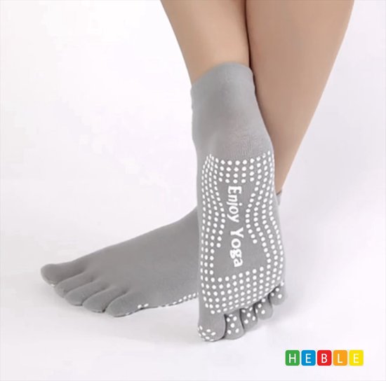 *** 2 Paar Yoga sokken met antislip - Grijs - Tenensokken - Sport sokken - maat 36 tot 40 - van Heble® *** van Heble® — afbeelding 2