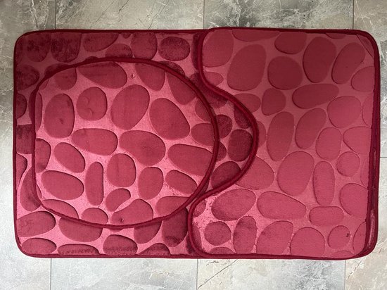Badmat Antislip - Douchemat - Wc mat - 3-Delig - Katoen Badstof - Rood