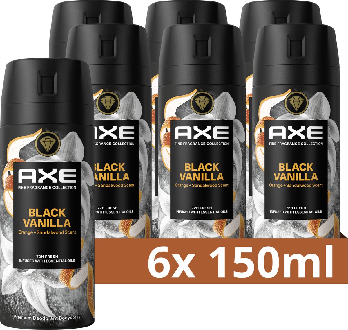 Goedkoopste AXE Fine Fragrance Collection Premium Deodorant Bodyspray - Black Vanilla - 6 x 150 ml - Voordeelverpakking