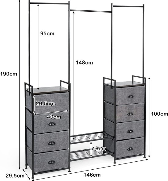 HOMCOM Dressoir met 8 inklapbare stoffen laden, ladekast met HOMCOM Dressoir met 8 inklapbare stoffen laden, ladekast met