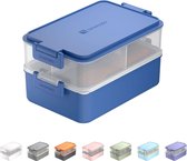 Boîte à lunch pour adultes, boîte à pain avec 3 compartiments, boîte à bento avec porte-sauce et vaisselle, boîte à lunch pour micro-ondes et lave-vaisselle, plastique, sans BPA, bleu classique