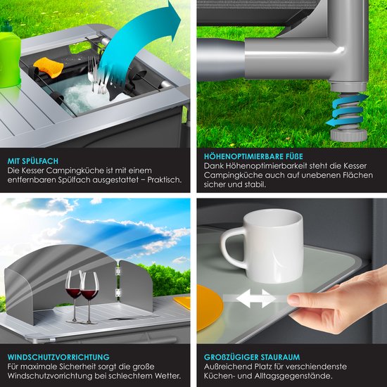 KESSER® Campingkeuken Opvouwbaar - Campingkast inclusief Opbergtas - Kampeerkeuken Kampeerkast Camping Keuken - Grijs / Typ F4 — afbeelding 4