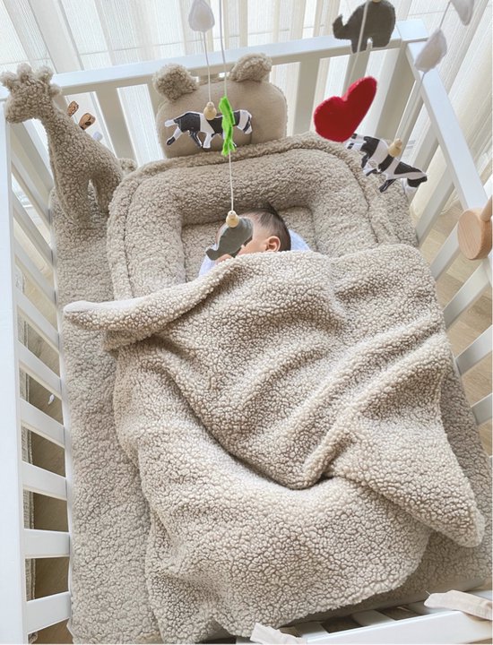 Babynestje - Comfykids © - Kandy - Taupe - Bouclé teddy - Oeko-tex +GRATIS dekentje