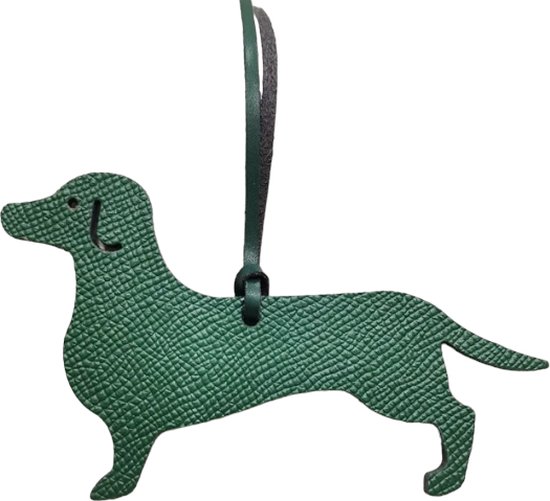 Teckel - Sleutelhanger - leder - Groen - Donkergroen - Teckelsleutelhanger - Tashanger - Leer - Hond - Uitgesneden - Silhouet - 11,3x6,5cm