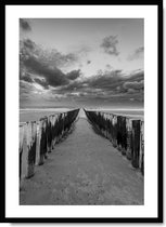 Strandpalen Zeeland Poster - Zwart Wit Print - Foto - 21x30 cm A4