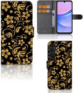 Telefoonhoesje Geschikt voor Samsung Galaxy A15 Bookcase Cadeau voor Oma Gouden Bloemen