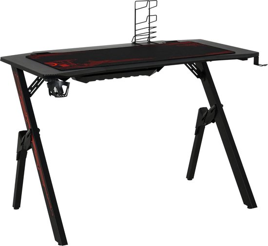 gaming tafel bureau computertafel werktafel meubels voor kantoor woonkamer werkkamer, modern design, MDF, metaal, 110 x 59 x 75 cm, zwart + rood