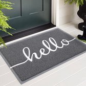 "Hello" Deurmat, voor buiten en binnen, antislip, vuilvangmat, deurmat, wasbare deurmat voor buiten voor huisdeur, entree, tuin, 60 x 90 cm, grijs