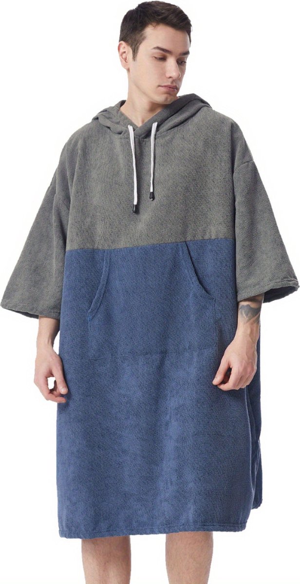 Nivard Omkleed Handdoek - Surf Poncho - Volwassenen - Dames & Heren - Zacht - Marineblauw & Grijs