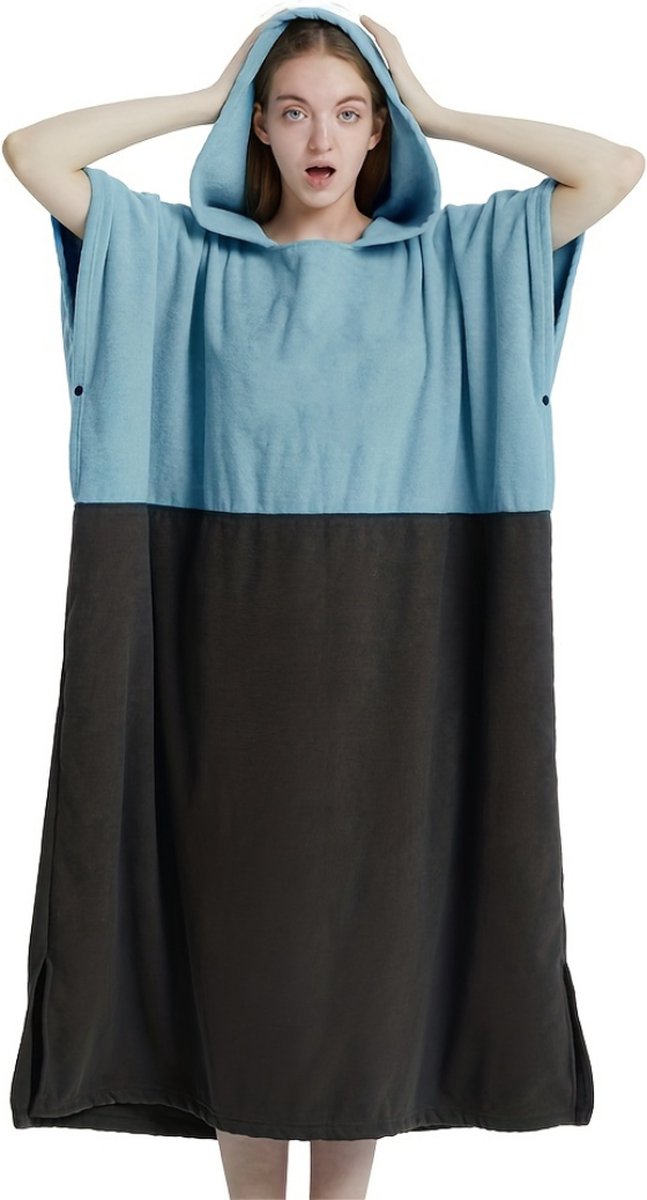 Nivard Surf Poncho Voor Volwassenen - Omkleed Handdoek Zacht - Dames & Heren - Lichtblauw & Donkergrijs