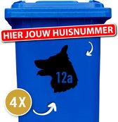 Container Sticker Herdershonden hoofd/Kop met Huisnummer - 20x22 cm - Zwart - Klikostickers - Container Sticker Hond - Herder - 12345678910 - Cadeau