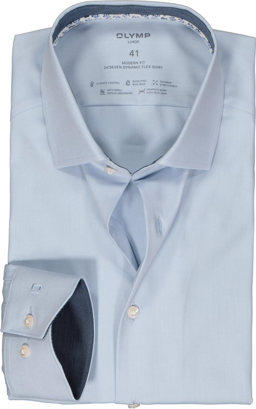 OLYMP 24/7 modern fit overhemd - dynamic flex - lichtblauw - Strijkvriendelijk - Boordmaat: 40