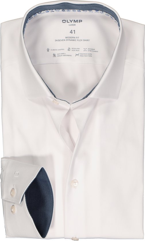 OLYMP 24/7 modern fit overhemd - dynamic flex - wit - Strijkvriendelijk - Boordmaat: