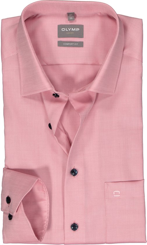 OLYMP comfort fit overhemd - structuur - roze - Strijkvrij - Boordmaat: 40