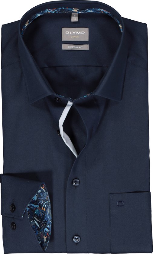 OLYMP comfort fit overhemd - popeline - donkerblauw - Strijkvrij - Boordmaat: 46