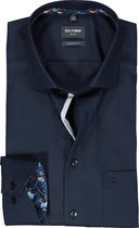 OLYMP modern fit overhemd - mouwlengte 7 - popeline - donkerblauw - Strijkvrij - Boordmaat: 40