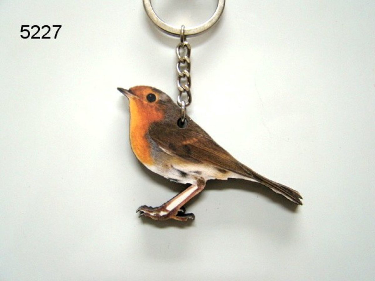 Geharo Houten Sleutelhanger Roodborst - 4 cm - met afbeelding