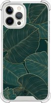 Casimoda® hoesje - Geschikt voor iPhone 12 Pro Max - Monstera Leaves - Shockproof case - Extra sterk - TPU/polycarbonaat - Groen, Transparant