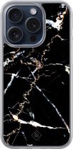 Casimoda® hoesje - Geschikt voor iPhone 15 Pro - Marmer Zwart - 2-in-1 case - Schokbestendig - Marble design - Verhoogde randen - Bruin/beige, Transparant