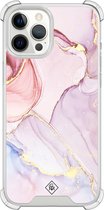 Casimoda® hoesje - Geschikt voor iPhone 12 Pro Max - Marmer roze paars - Shockproof case - Extra sterk - TPU/polycarbonaat - Paars, Transparant