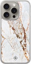 Casimoda® hoesje - Geschikt voor iPhone 15 Pro Max - Marmer Goud - 2-in-1 case - Schokbestendig - Marble design - Verhoogde randen - Goudkleurig, Transparant