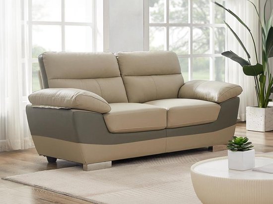 Canapé cuir 2 places FRANCESCA / Bicolore anthracite et gris L 170 cm x H 86 cm x P 85 cm