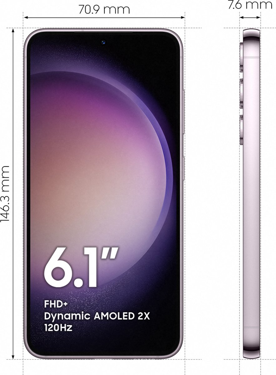 Samsung Galaxy S23 SM-S911B 15,5 cm (6.1") Dual SIM Android 13 5G USB Type-C 8 GB 128 GB 3900 mAh Lavendel