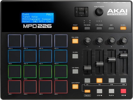 Foto: Akai mpd226 midi usb studio controller 16 pads met rgb verlichting