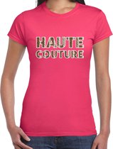 Haute couture slangen print tekst t-shirt roze dames XL