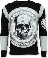 Rhinestone Trui Heren - Skull Dollar Sweater - Zwart