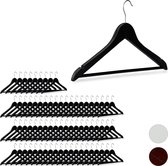 Relaxdays 70x kledinghangers hout zwart - broeklat - kleerhangers - draaibare haken