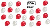 500x Super kwaliteit ballonnen metallic rood/wit 36cm