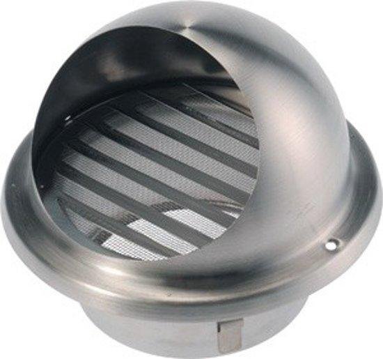RVS ventilatierooster met bolle kap, hor en lamellen.