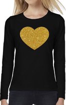 Hart van goud glitter t-shirt long sleeve zwart voor dames XS